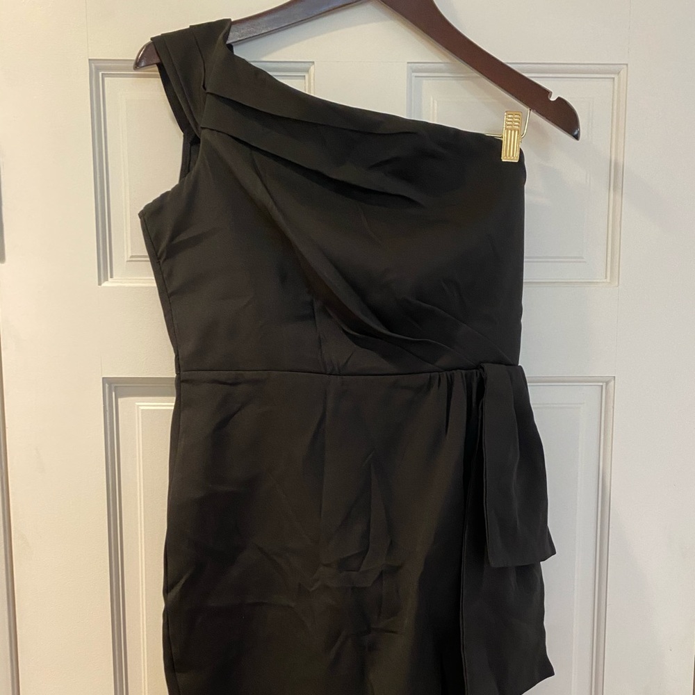 Black one shoulder high slit dress
